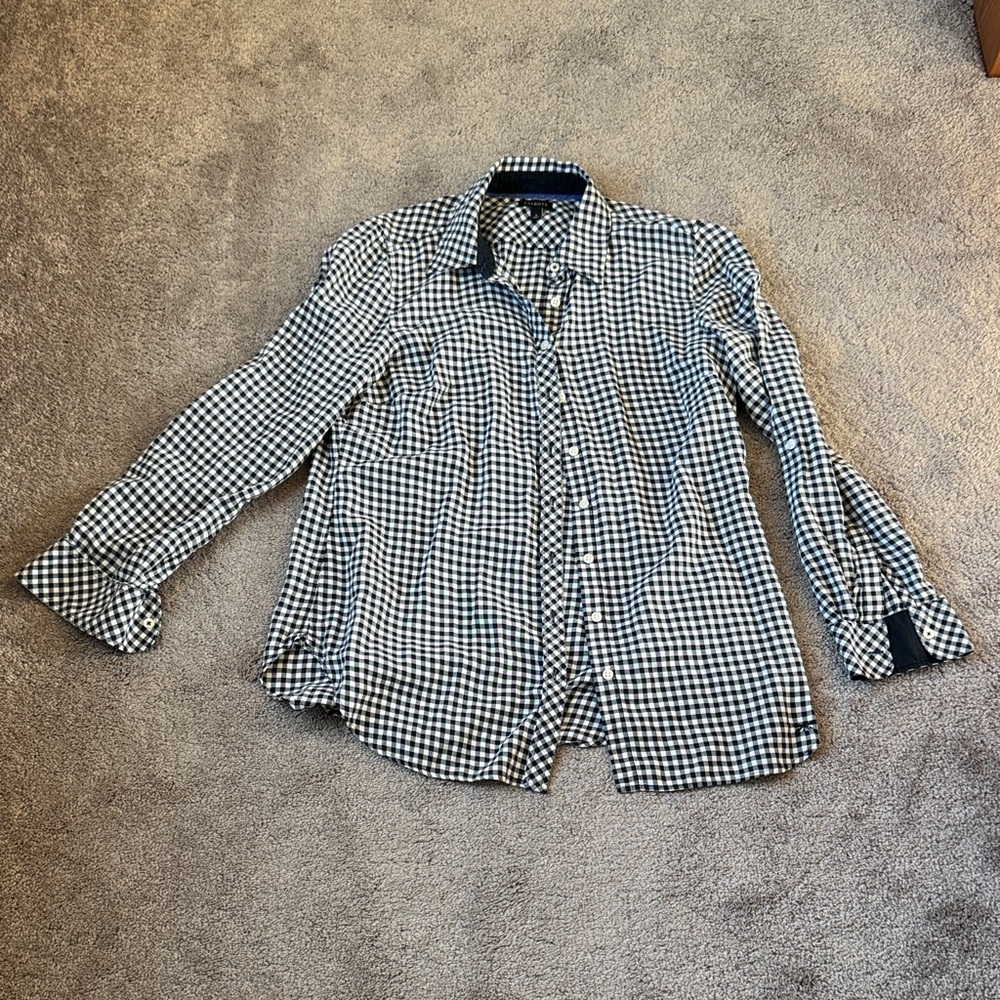 Talbots Black/White Gingham Button Down Top Size S - image 1